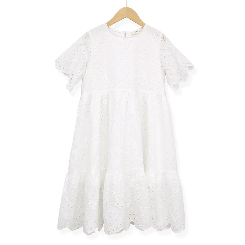 

2022 New Fashion White Lace Girls Dress Summer Cute Baby Princess Clothes Toddler Children CottonHollow Out Flowers, #8321