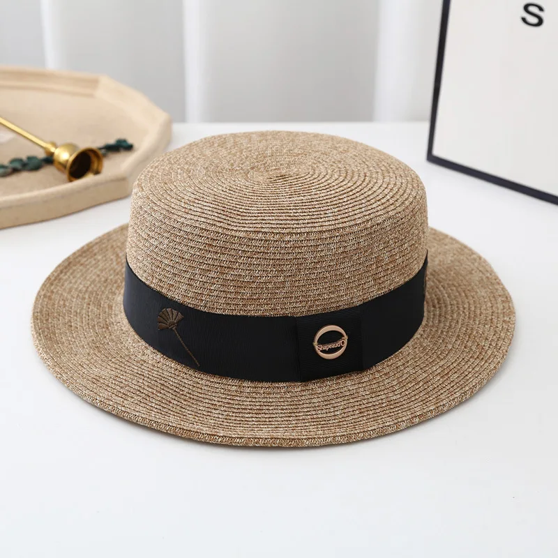 Fashion Retro Small Brim Flat Top Hat Women's Summer Travel Beach Straw Hat Beach Holiday Sun Hats