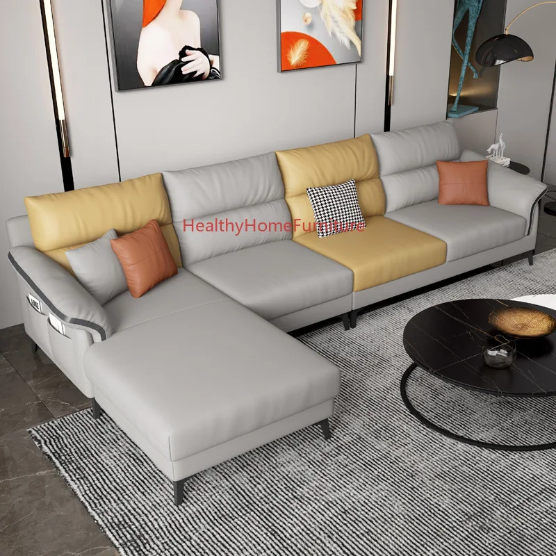 

Italian Corner Sofa Luxury Leathaire Sofa Modern Small Apartment Fabric Sofa Set Living Room Furniture Chaise Longue