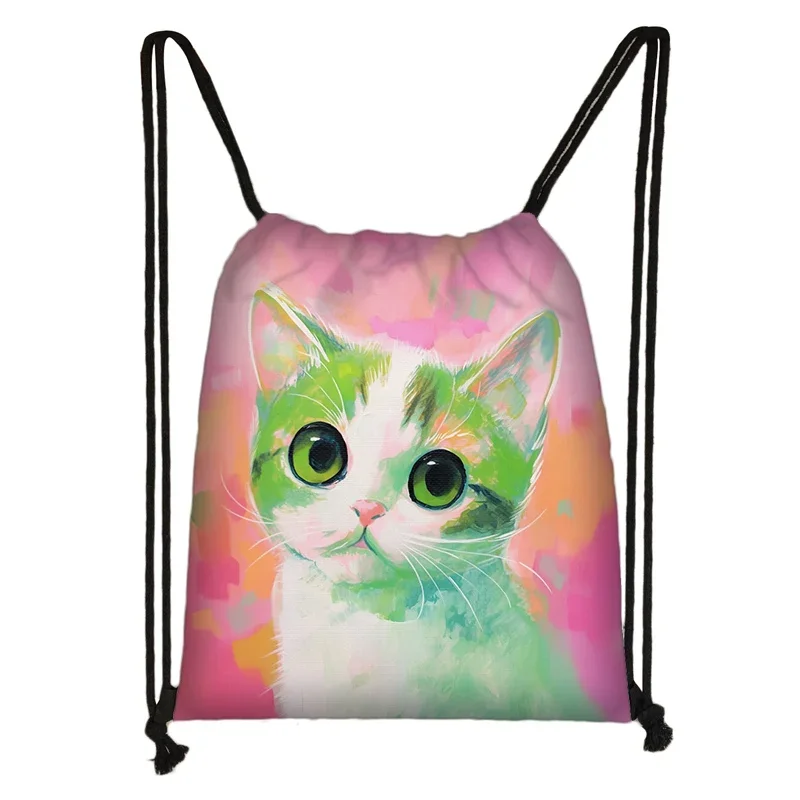 Милый рюкзак с принтом головы кошки цветные сумки на шнурке котятами для девочек