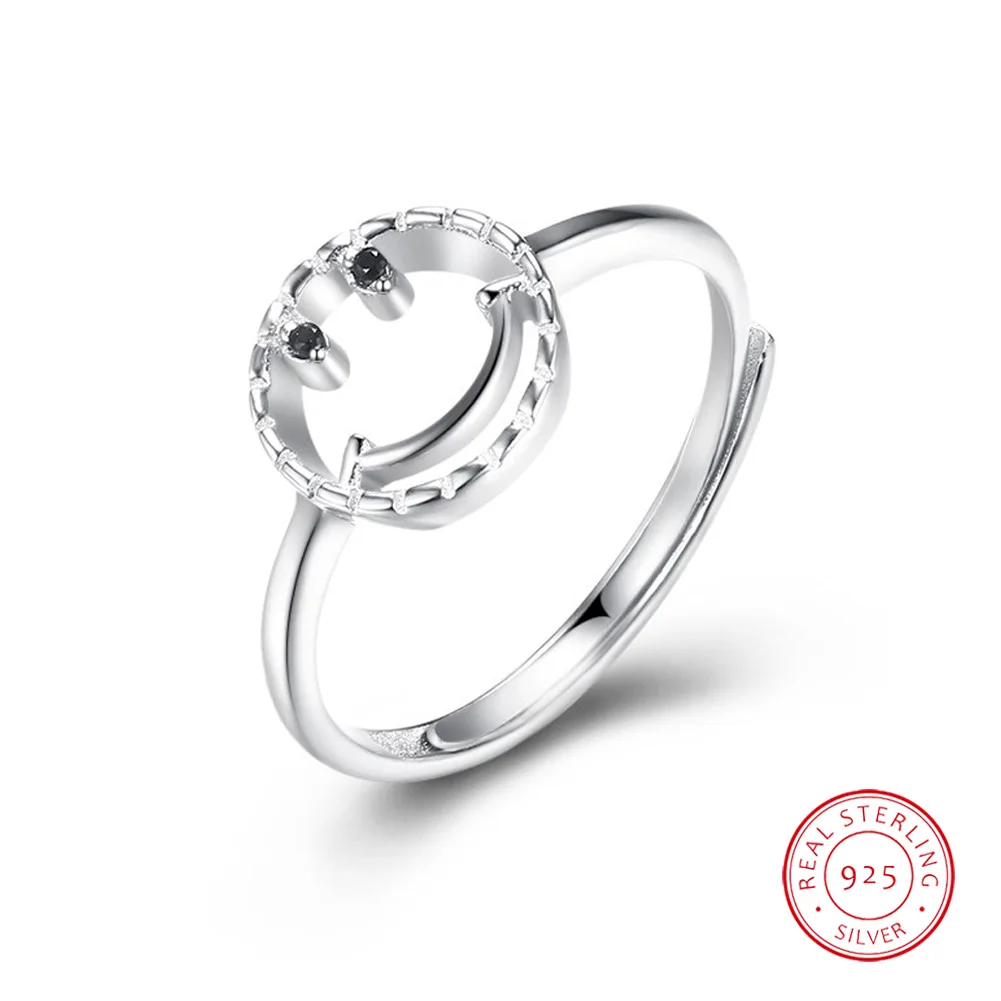 

Sterling Silver 925 Fine Ring for Women Hollow Out Design Adjustable Smile Face Rings Wedding Anniversary Jewelry Gift