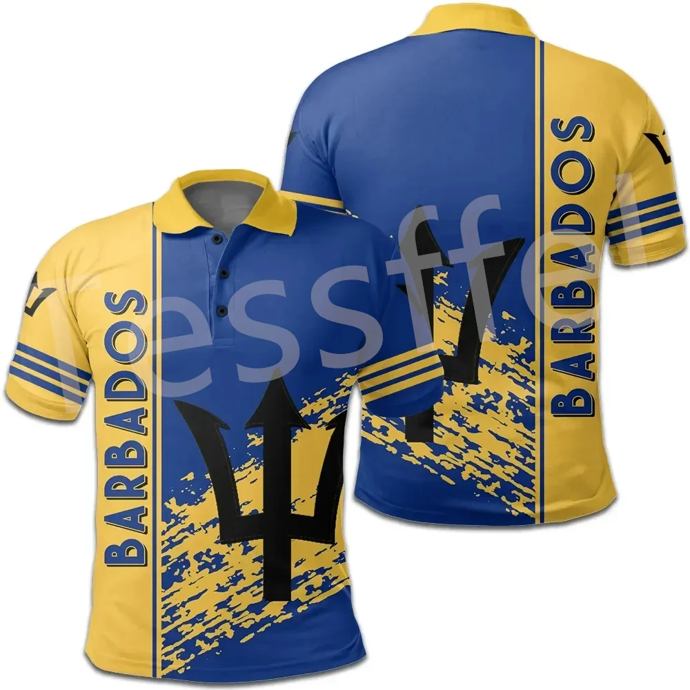 

Barbados Caribbean Country Flag Tattoo Retro 3DPrint Men/Women Streetwear Summer Unisex Casual Funny Polo Shirts Short Sleeves 1