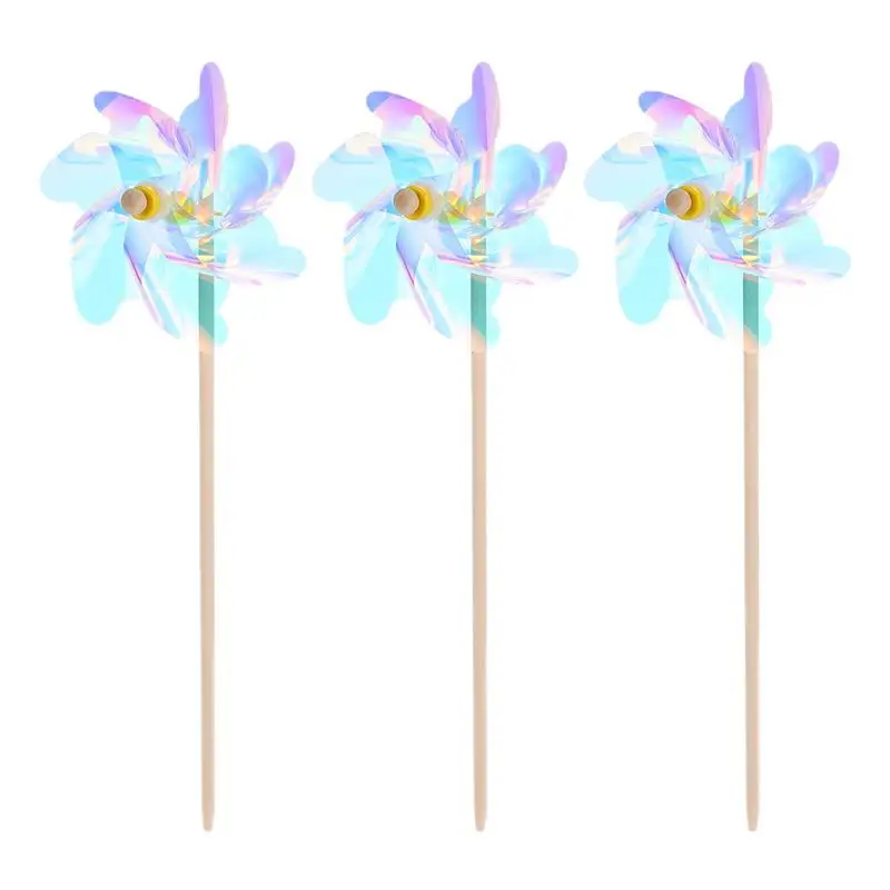 

3pcs Outdoor Windmill Playthings Lawn Yard Decorations Wood Pole Windmills