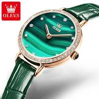 olevs 6628 quartz import machine core women wristwatch fashion genuine leather strap waterproof watches for women