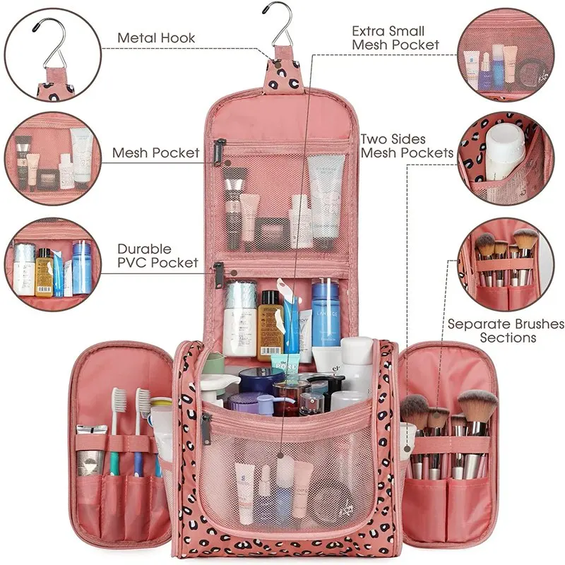 

Cute Orange Leopard Handle Travel Make up Cosmetic Toiletry Organizer Bag - Perfect for Travel & Home Storage.