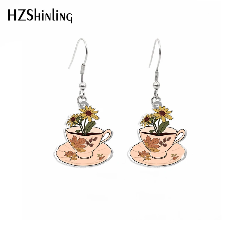 

2022 New Daisy Teacup Dangle Earring Flower Tea Acrylic Hook Earring Epoxy Jewelry Earrings Gifts Friends