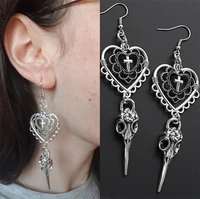 punk gothic heart cross bird skull earrings jewellery design dark art goth aesthetic dangle earrings for alternative girl gifts
