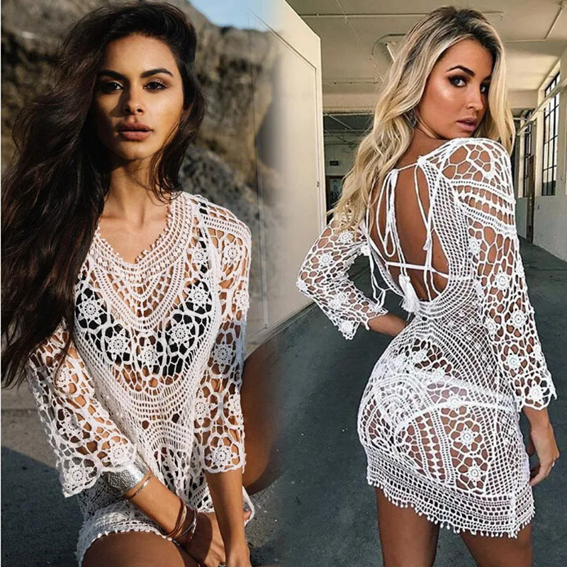 

Women's Sexy Bikini Cover Up Hollow Out Backless Beachwear Bathing Suit Crochet Bikini Cover-Ups Women's Swimwear Dress