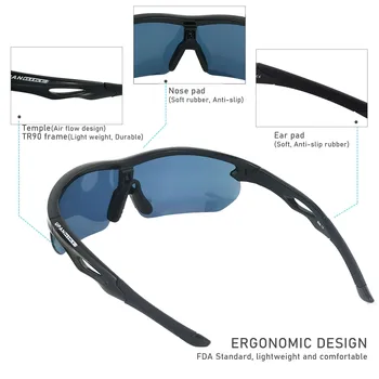 Bike Cycling Sunglasses Sports Sunglasses Anti-UV400 PC Lens TR90 Unbreakable Frame Unisex Adult Goggle，Glossy Black Frame/Bla 2