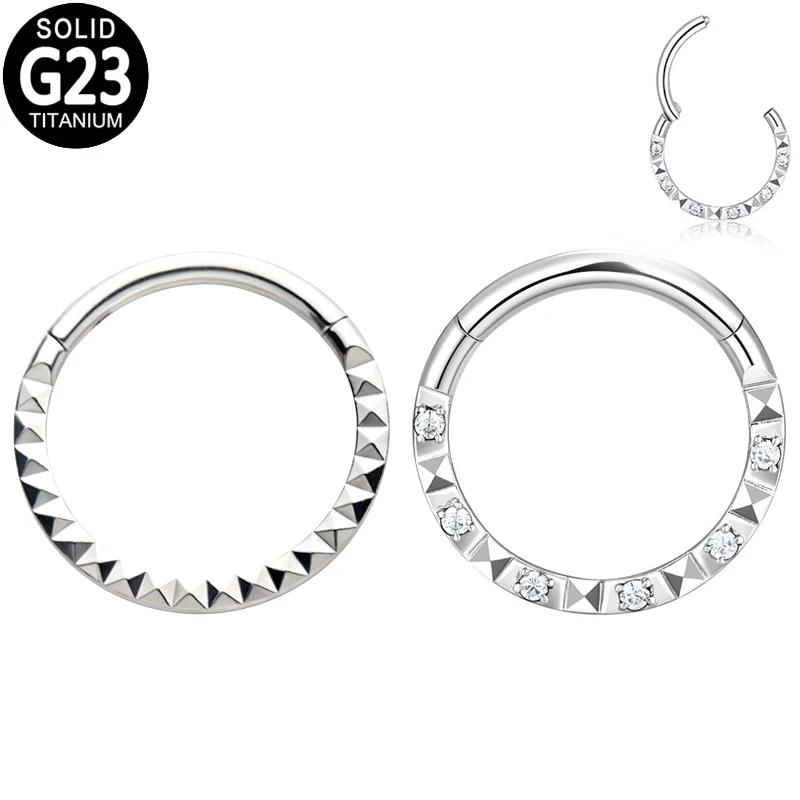 

G23 Titanium Nose Piercing Jewelry Cartilage Earrings CZ Pyramid Front Hinged Segment Helix Ear Tragus Nose Rings for Women
