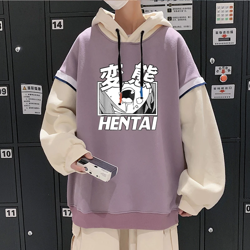 

Fashion Anime Hentai Letter Japan Otaku Print Fake Two Pieces Hooded Sweatshirt Harajuku Winter Casual Oversize Pullover Hoodies
