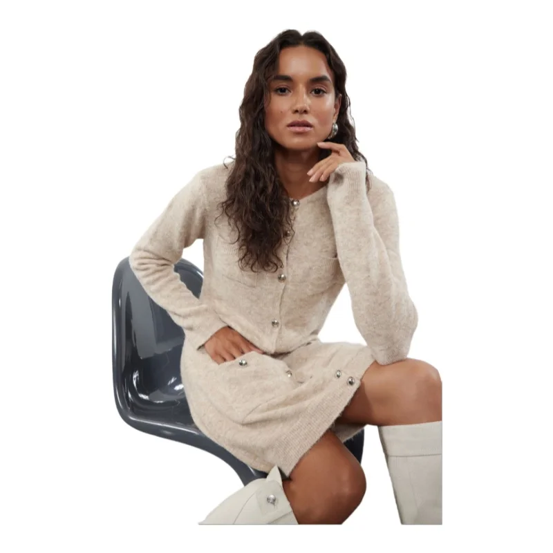 Trendyol TYZA Женские платья Regular Fit Повседневный трикотаж Однотонные с круглым вырезом