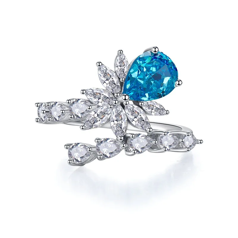 

7*10 грушевидный морской синий бриллиант из высокоуглеродистого бриллианта S925 Серебряное кольцо Платиновое бриллиантовое кольцо