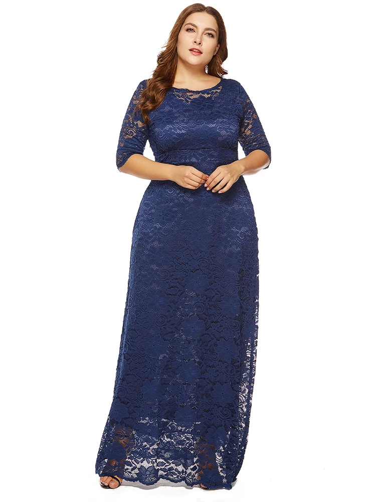 2022 Casual Street For Summer Women Sexy Party Lace Dresses Plus Size Women Clothing Fashion O Neck Evening Long dress
