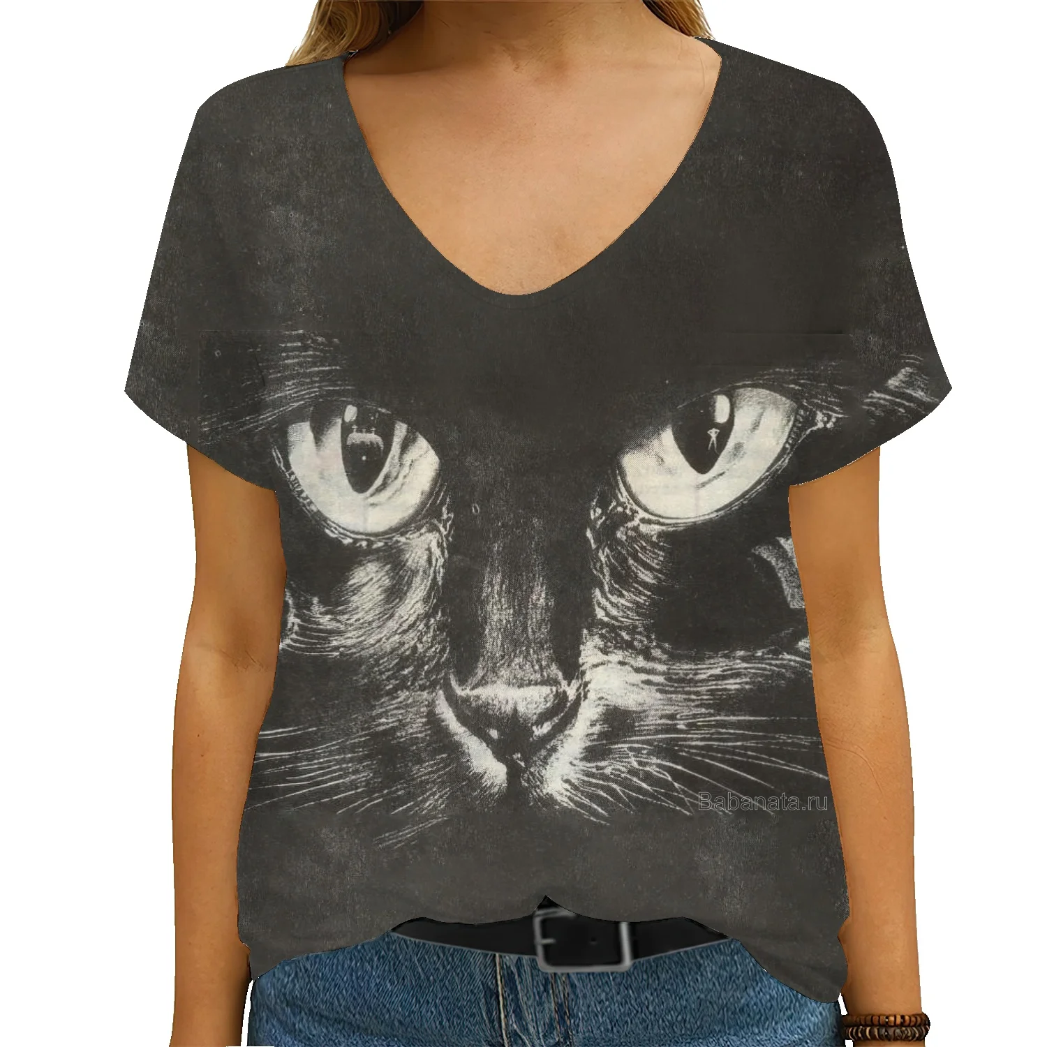 

Футболка в стиле оверсайз с принтом кошки и питомца