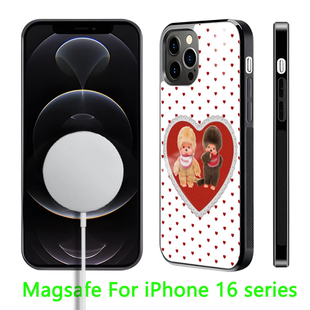 Милый мультяшный чехол для телефона M-Monchhichi iPhone 16 14 13 12 11 Pro Max Plus мини-магнитный