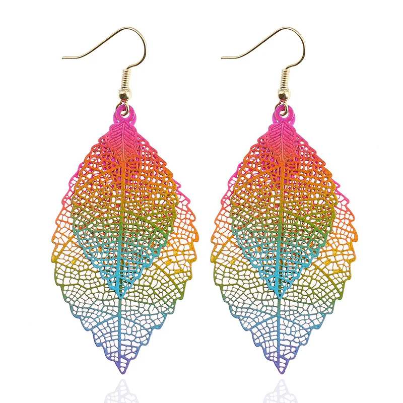 

Karopel Double layer of simple vintage colorful leaf fringe earrings metal computer sheet leaf earrings accessories