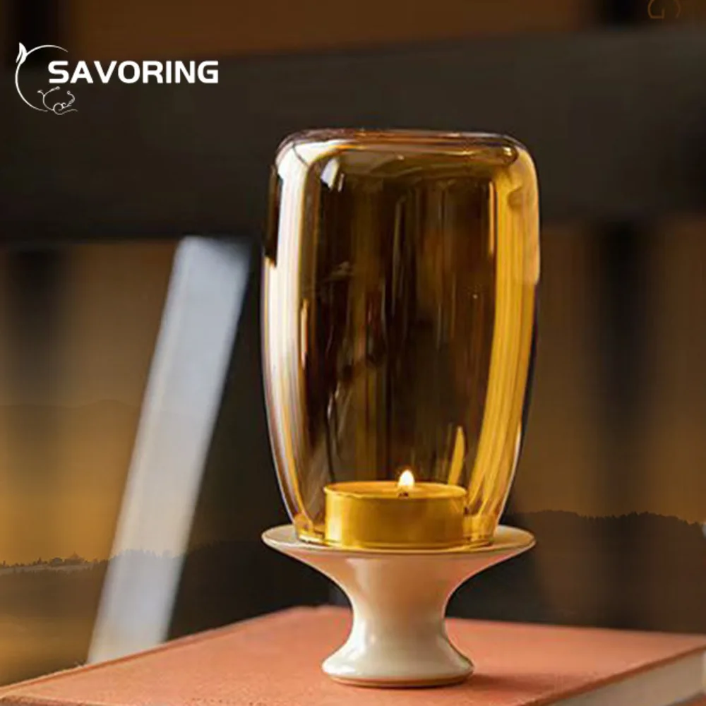 

Fragrant Goose Pear Tent Glass Candle Holder Zen Scented Aromatic Candles Candle Lights Tea Services Room Supplies Decoration