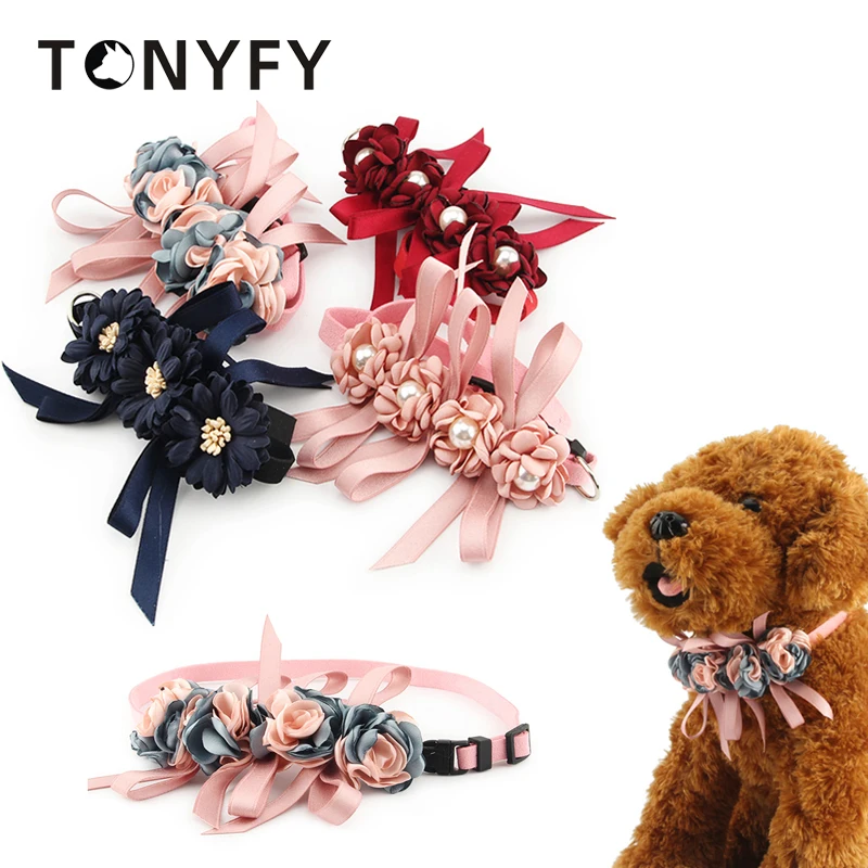 

Pet Dog Collar Necklace Flower Bow Tie Design Princess Cat Puppy Wedding Party Grooming Accessories Adjustable Small Necklace