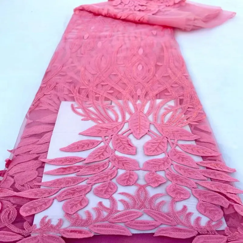 

Розовая фотовышивка Тюль Кружева 2023 Высококачественная нигерийская сетчатая ткань с блестками для фотографий