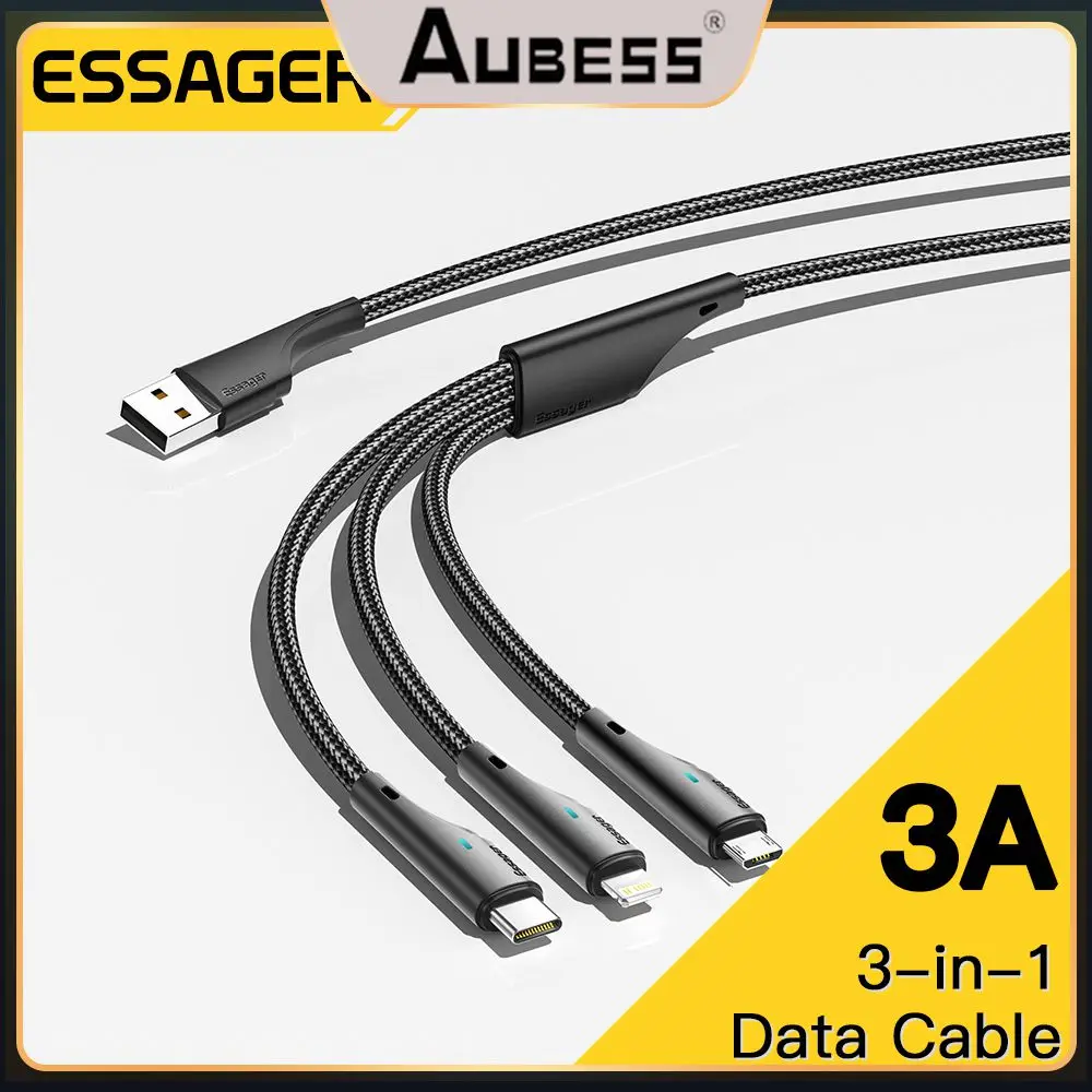 

Data Cable Usb One Dragging Three Data Charge Cable Fast Charging 3a Cable 480mbps Multi-function Data Line