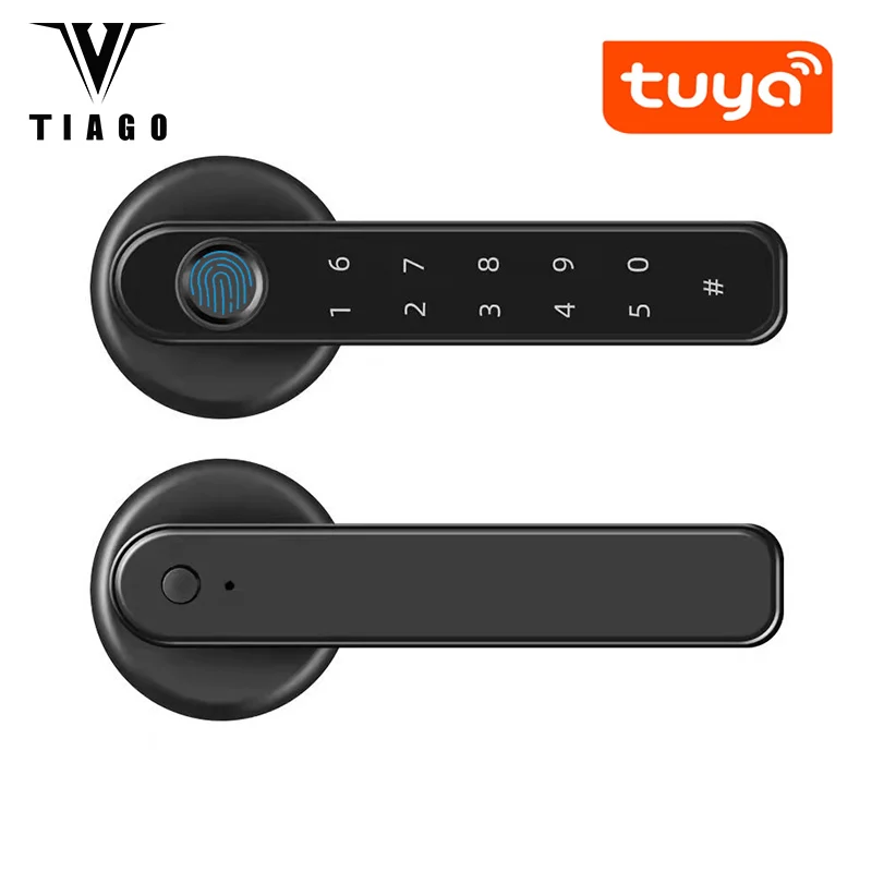 

TIAGO T1 Tuya Biometric Fingerprint Smart Door Lock Password Electronic Digital Lock Keyless Entry Door Knobs lock for Bedroom