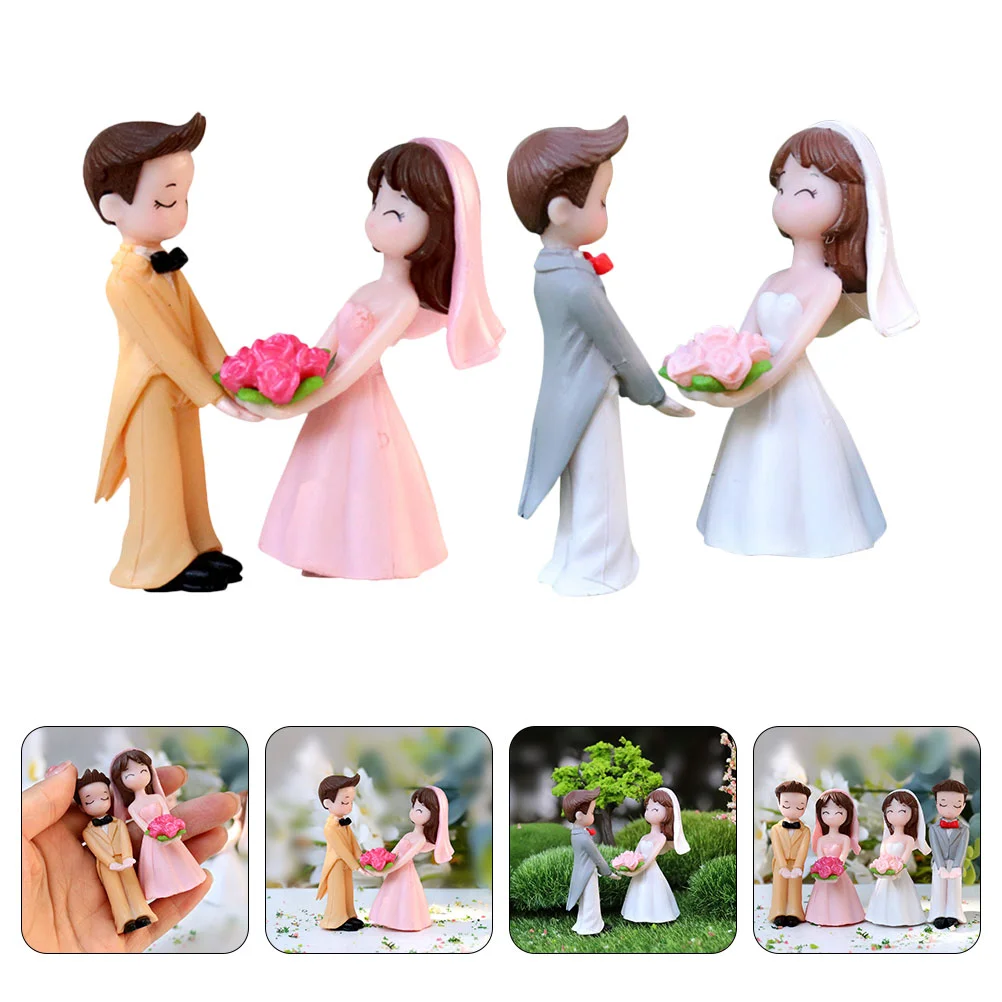 

2 Pairs Wedding Decorations Couple Lovely Dolls Car Party Decorative Valentine's Day Gift Lovers