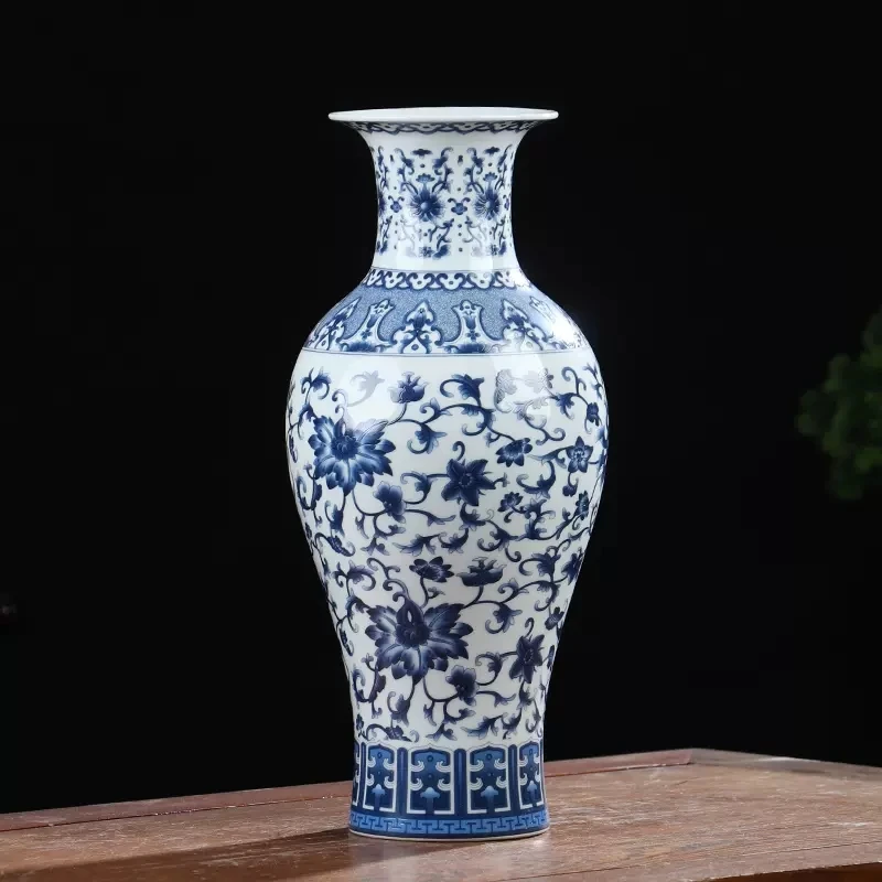 Jingdezhen porcelain antique blue and white porcelain vase decoration living room flower arrangement Chinese large decorative ha 1
