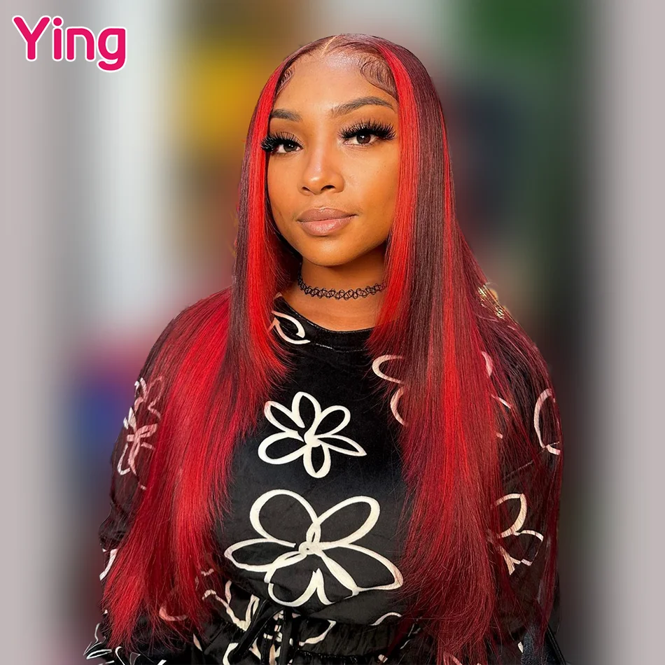 Ying Bone Straight Highlight Hot Red 13x4 Lace Front Wig 10A Human Hair 13x6 Lace Front Wig PrePlucked 5x5 Transparent Lace Wig