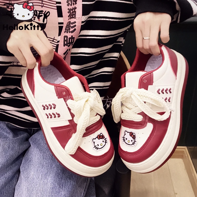 

Sanrio Hello Kitty Kawaii Vulcanize Shoes For Women Y2k Korean Style Sneakers Flat Sole Chic Versatile Board Shoes For Women