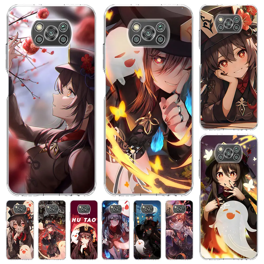 Чехол Hu Tao Genshin Impact для Xiaomi Poco X6 X3 X5 M4 F1 M5s F5 M3 M5 X4 NFC F2 F3 F4 GT M2 Pro прозрачный силиконовый