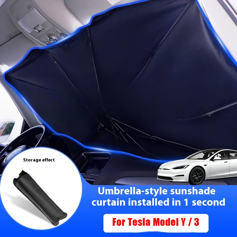 Фото Солнцезащитный козырек-зонт для лобового стекла Tesla Model 3/Y 2017-2026, летний УФ-блокиратор для лобового стекла Juniper Highland №1