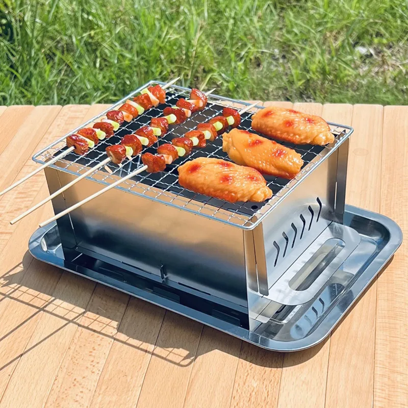 

Thicken Stainless Steel Charcoal Grill Tabletop Outdoor Folding Barbecue Grills Portable Picnic Camping BBQ Stove Cooking Tools