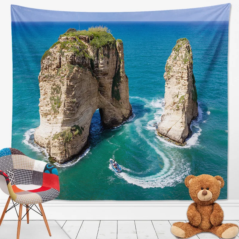 

New landscape tapestry home fabric wall hanging cloth background cloth peach skin velvet print hanging painting