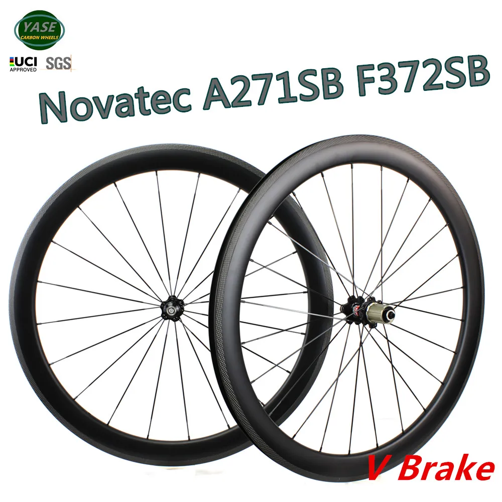 

YASE 700c Road Carbon Bicycle Wheelset 50x25mm Clincher Tubeless or Tubular Carbon Rims V Brake Bike Wheel Novatec A271SB F372SB