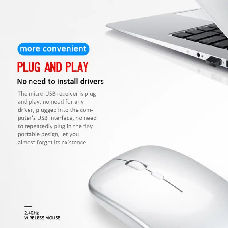 

2.4G Wireless Computer Mouse 1600DPI Ergonomic Usb Link Mouse Mute Dual-mode Rechargeable Computer Mice For MacBook
