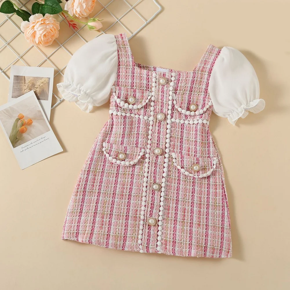 

2023 New Girls Dresses 2 to 8 Years Fragrant Style Elegant Birthday Party Toddler Kids Children Dress Pearl Clothes Child Girl