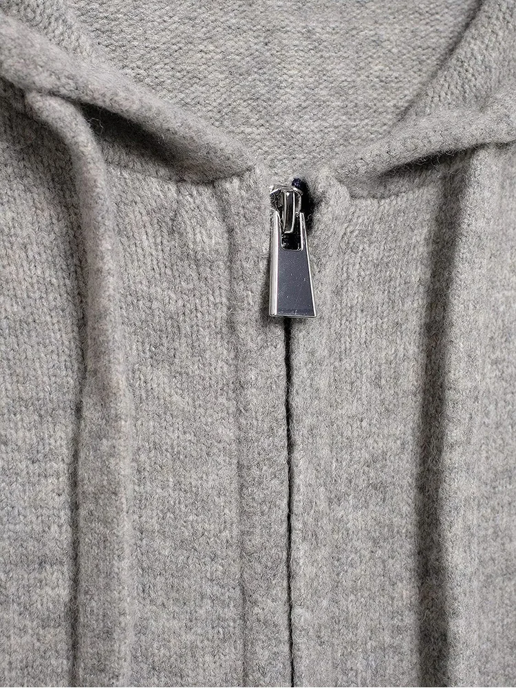 Осень/зима 2023 женское простое модное вязаное пальто с капюшоном и длинными