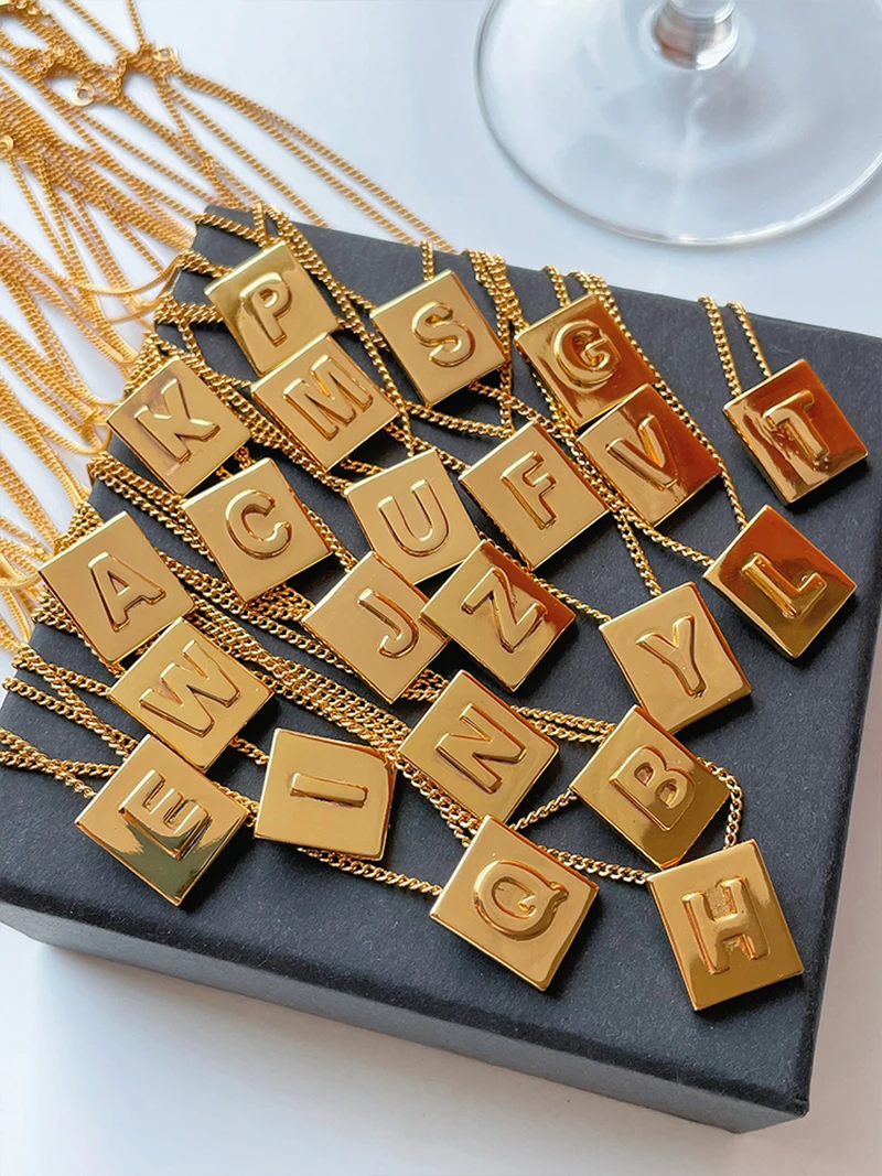 

High Quality Classic 26 Letters Seiko Gold Plating Does Not Fade Small Squares Necklace for Women Fashion Simple Brand Jewelry