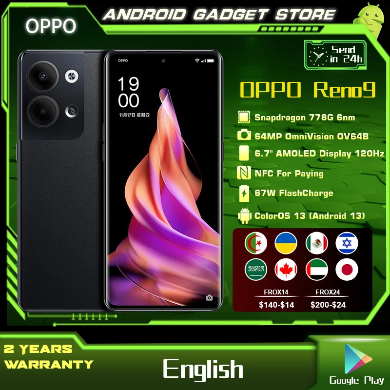 OPPO Reno9 RENO 9 5G Mobile Phone Snapdragon 778G 6.7 OLED 64MP Camera NFC Smartphone