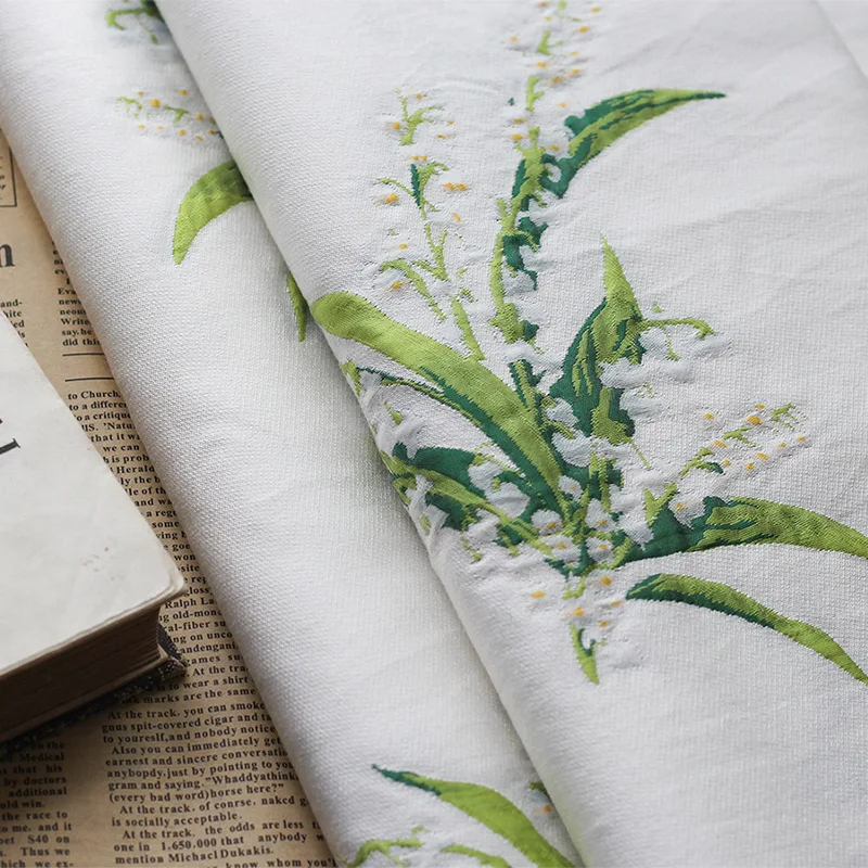 

[lily of the valley] Flower jacquard fabric for women's dress cloth coat DIY handbag book cover fabric bedding material
