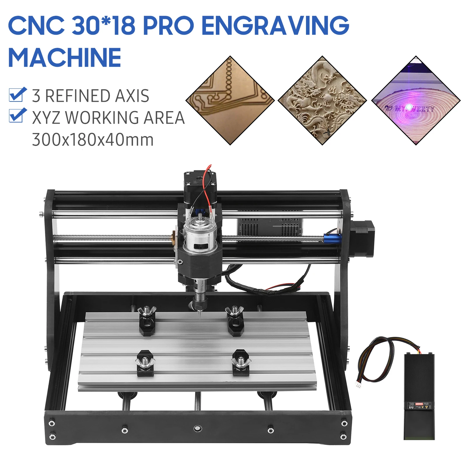 

CNC Laser Pro GRBL Control 3 Axis Engraving Machine Engraver XYZ Working Area 300x180x40mm Carving Plastic Acrylic PCB PVC Wood