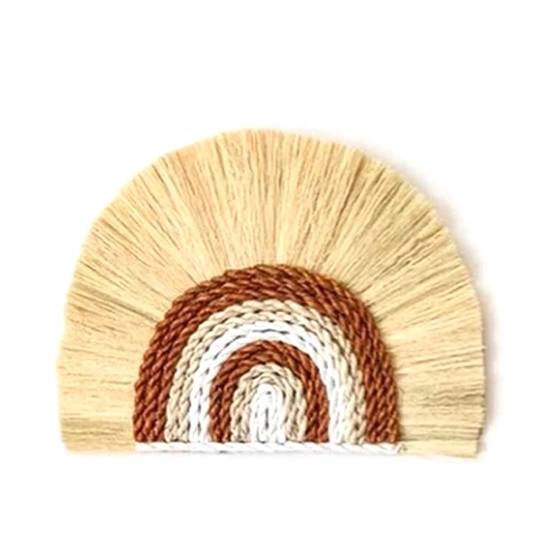 

Радужный Настенный декор в стиле бохо, скандинавский Плетеный соломенный настенный орнамент, домашнее украшение для фермерской комнаты, де...