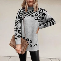 autumn winter turtleneck leopard knitted sweaters women thick warm loose casual pullovers chic fashion long style furry jumpers