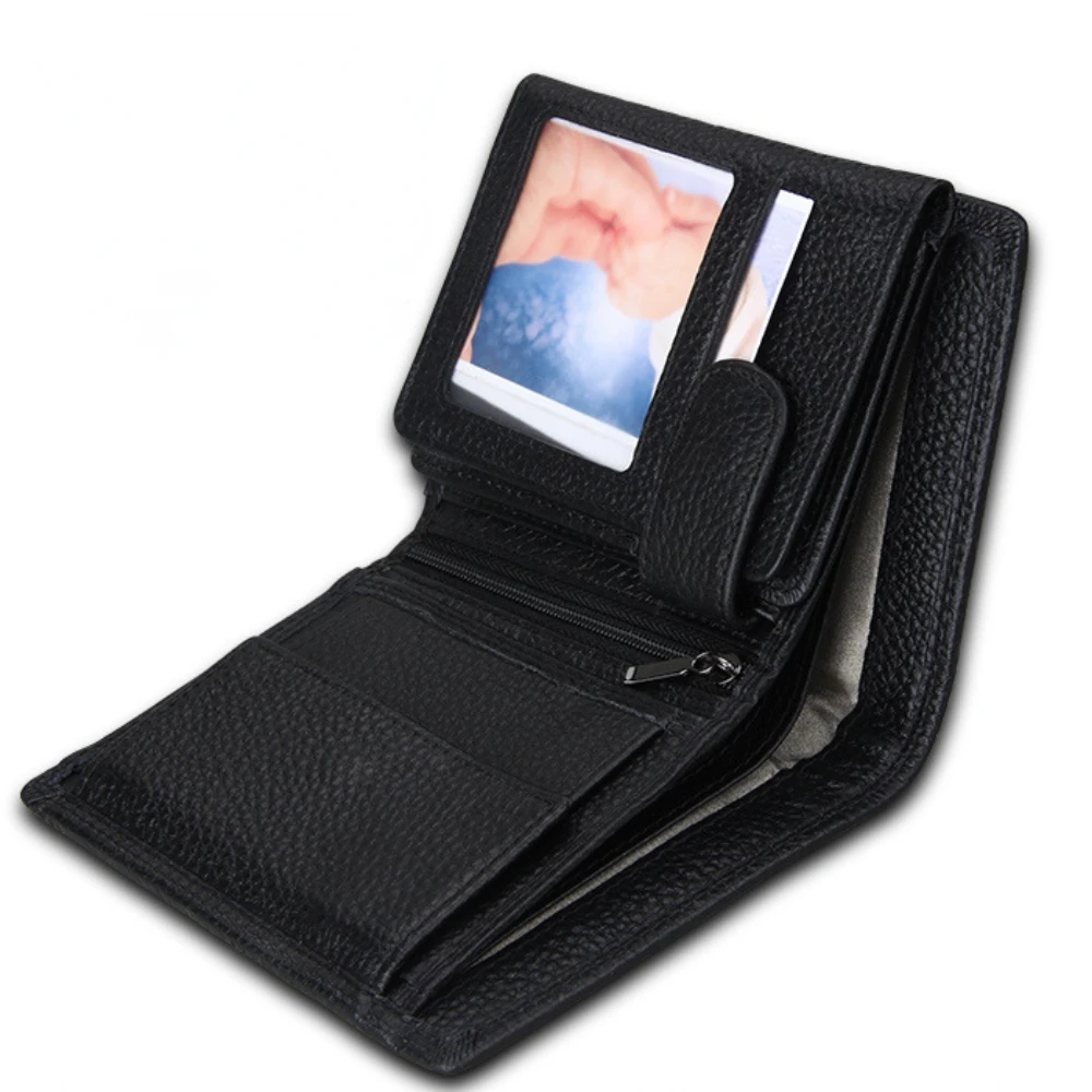 Anti-theft Brush Anti-RFID Genuine Leather Men's Wallet Multifunctional Men's Vertical Wallet Card Bag