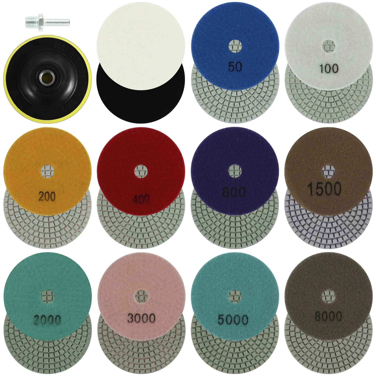 

14Pcs Diamond Polishing Pads 4inch Round Diamond Sanding Pad with M14 Liner Wet Dry Marble Polishing Pads Fine Wool Felt Granite