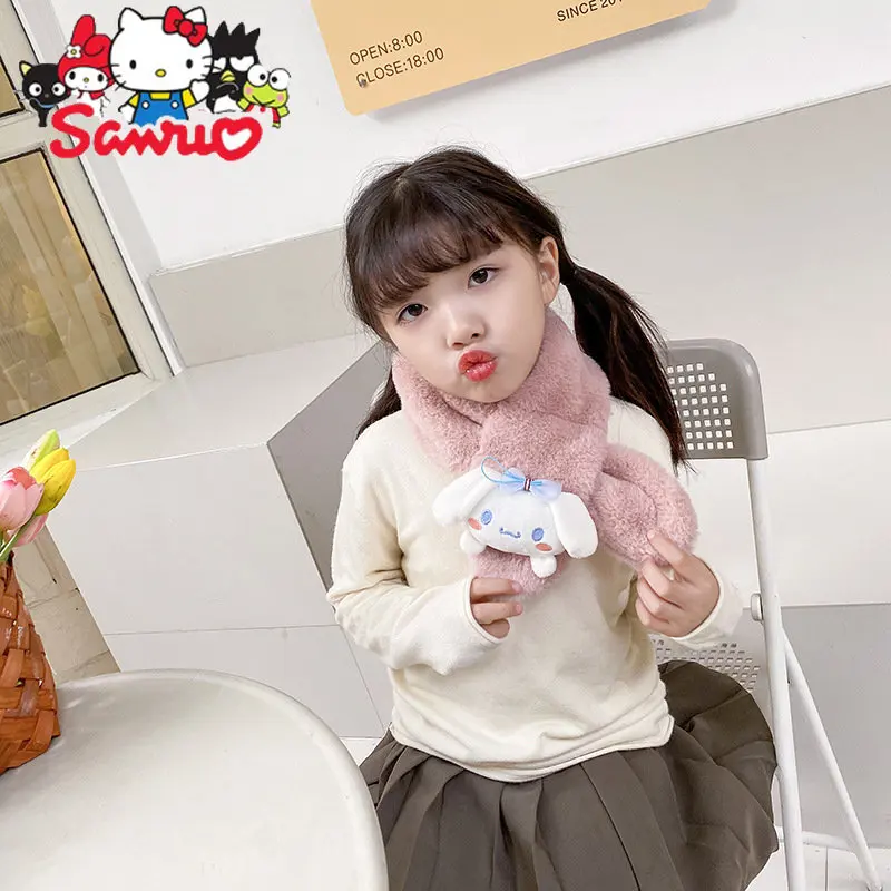 

Sanrio Children's Scarf Melody Kuromi Cinnamoroll Winter Plush Rabbit Fur Baby Warmth Thickened Women Anime Neck Collar Scarf