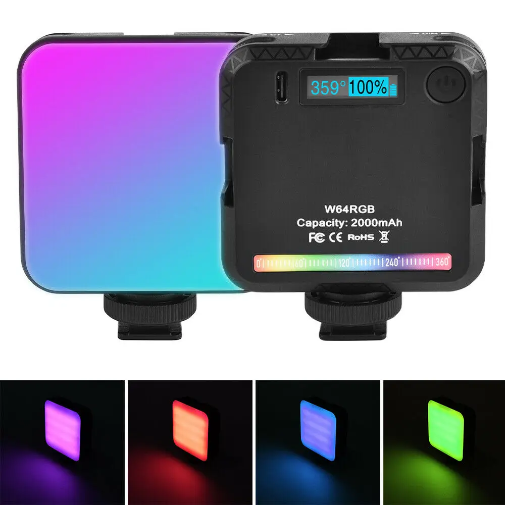 W64Rgb мини Rgb Светодиодная лампа для видеокамеры полноцветсветильник 9000K регулирусветильник камеры с холодным башмаком освещение для фотосъемки