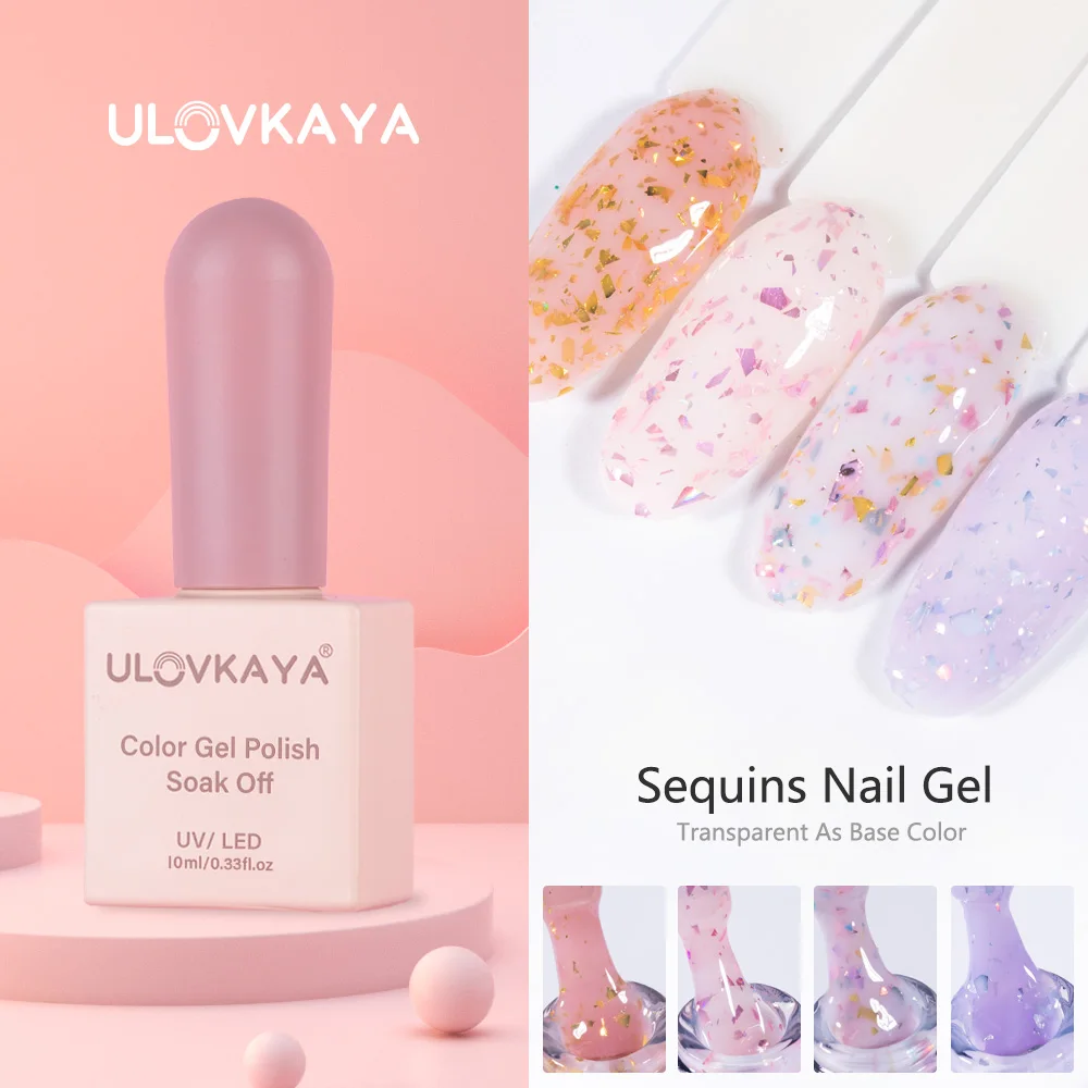 

ULOVKAYA 10ml Sequins Gold Gel Polish Semi-permanent UV Varnish For Design Nail Art Soak Off Gel Nail Polish Long Lasting Glue