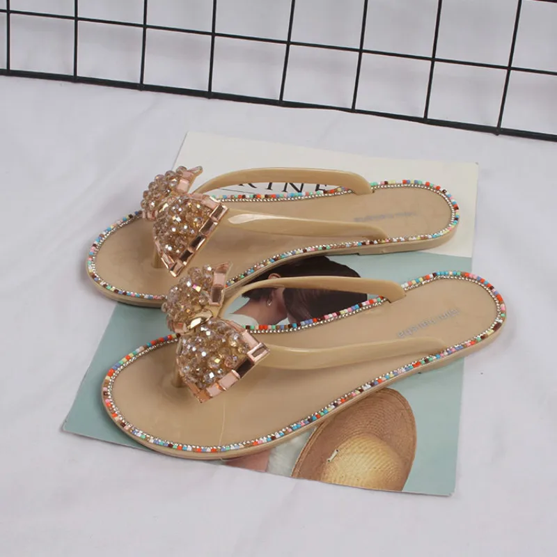 

Women Flip Flops Wholesale Dropshipping Shining Diamond Female Summer Outd Wear Slippers Flat with Color Crystal Slippers